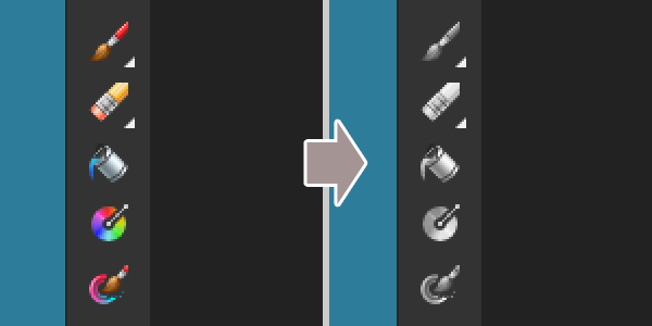 Affinity： 「ツール」アイコンの色を Photoshop みたいにモノクロにする