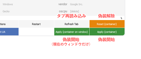 User-Agent Switcher and Manager の操作画面