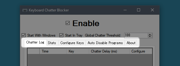 Keyboard Chatter Blocker の画面