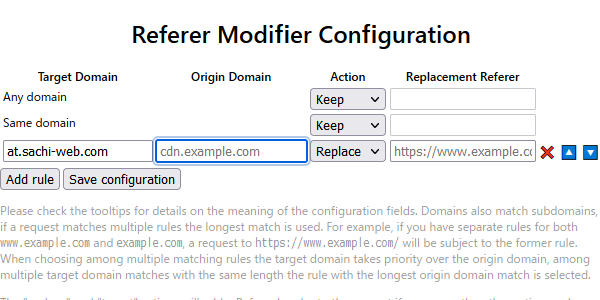 Referer Modifier のオプション画面