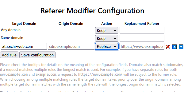 Referer Modifier のオプション画面